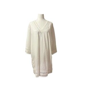 BODEN Embroidered White Kaftan Dress 16/18 Summer Boho GUC! 🔥